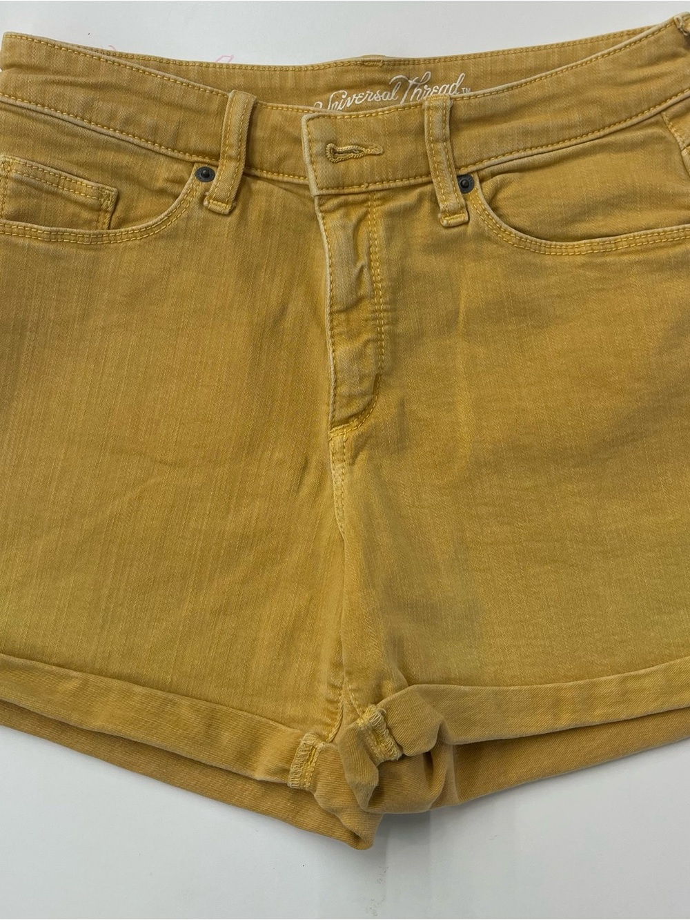 Universal Thread Mustard Yellow Denim Shorts with Rolled Hem
